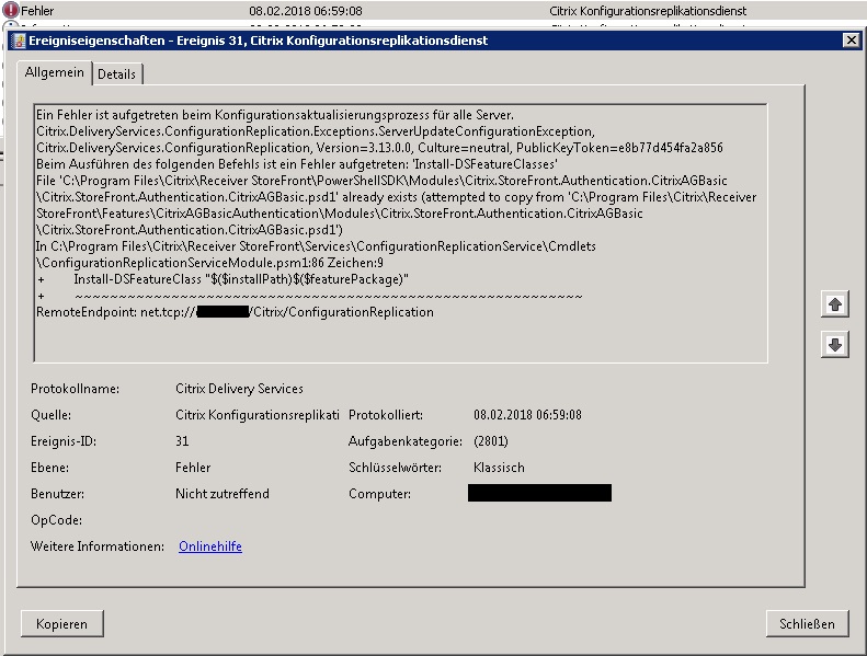 Storefront Server 3.13 Ereignis-ID 31 (2801)