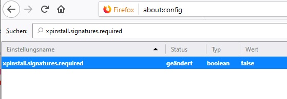 Firefox Add-On Signatur deaktivieren