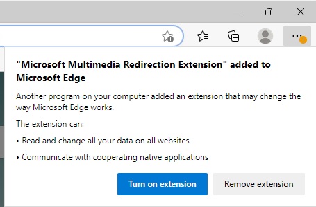 Ein Hinweis mit der Bitte, die Microsoft Multimedia Redirection Erweiterung im Browser zu aktivieren 