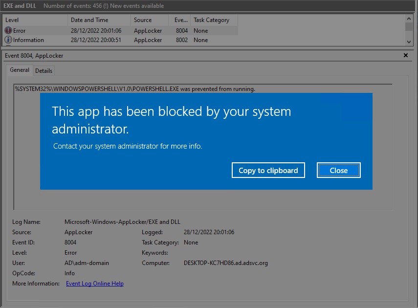 AppLocker block PowerShell.exe auf Windows 10 Professional