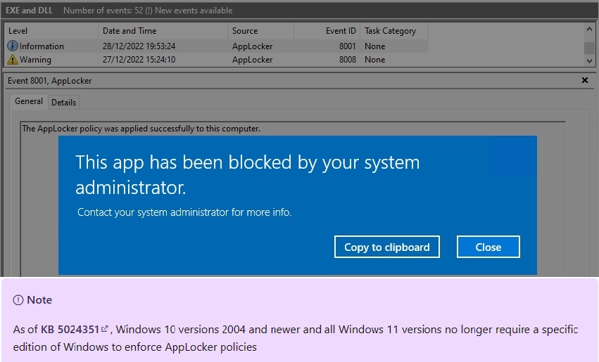 Eventlog auf Windows 10 Professional mit AppLocker