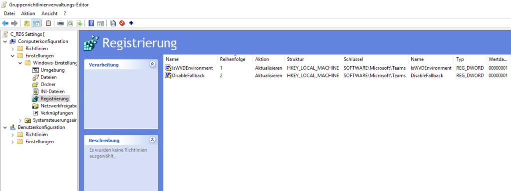 RDP Teams Optimierung: IsWVDEnvironment Registry Wert